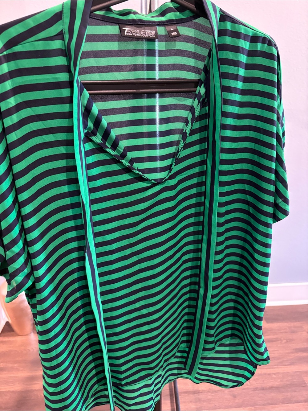 New York and Co Green and Black Striped blouse